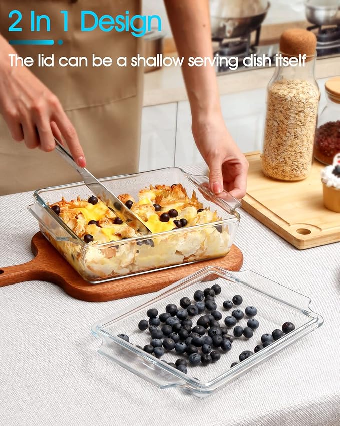 NUTRIUPS Rectangular Glass Casserole Dish With Lid Glass Bakeware Microwave Casserole Dish Lidded Oven Cookware (1.5L)