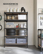 SONGMICS 5-Tier Storage Shelves, Load 2310 lb, Garage Storage, Boltless Assembly, Adjustable Shelving Unit, 23.6 x 47.2 x 70.9 Inches, for Study Shed Basement, Black and Natural Beige UGLR600B01