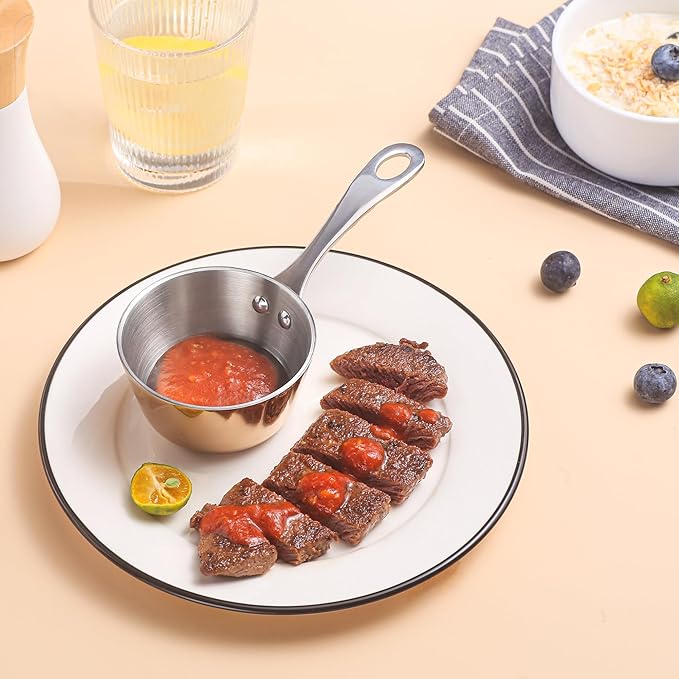 Mini Sauce Pan Butter Warmer Pot with Handle 18/10 Stainless Steel Small Pot for Melting Butter Heating Sauce Gravy & Oil (5oz/150ml) - Copper