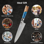 Chef Knife 8 Inch, Damascus VG-10 Steel Sharp Japanese Kitchen Knife with Gift Box and Resin Wood Handle, Ideal Birthday Gift for Men and Women