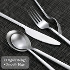 40-Piece Silver Silverware Set, Rectangular Flatware Set for 8, Matte Stainless Steel Cutlery Set, Food-Grade Utensils Set, for Home Kitchen Restaurant, Dishwasher Safe