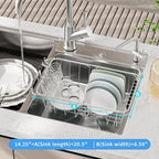 JAQ Small Dish Drying Rack in Sink Adjustable 14.25" to 20.55", Expandable 304 Stainless Steel Metal Dish Drainer Rack Organizer with Stainless Steel Utensil Holder Over Sink Counter (for 1-2 People)