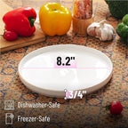 Brew To A Tea White Dessert Plates, Set of 12, 8" Round, Classic Style, Porcelain Construction, Dessert Plates