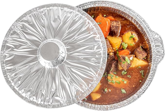 Foil Lux 3.5 Quart Pans And Lids, 10 Disposable Pots With Lids - Oven-Ready, Stove Compatible, Aluminum Foil Baking Pans, Freezable, For Outdoor Camping, Vacation, Picnic, And More - Restaurantware