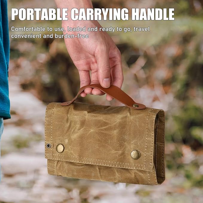 TOBWOLF Camping Spice Kit with 9 Jars, 2 Salt/Pepper Grinders, Portable Spice Bag, Foldable Canvas Seasoning Storage Bag Organizer, Mini Condiment Container Set for Outdoor Camping Picnic BBQ - Khaki