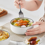 MALACASA 24 OZ Cereal Bowls, Porcelain Soup Oatmeal Bowls Set of 6, White Kitchen Ceramic Serving Bowl wtih Black Rim, Dishwasher Microwave Oven Safe, White, Series LUNA