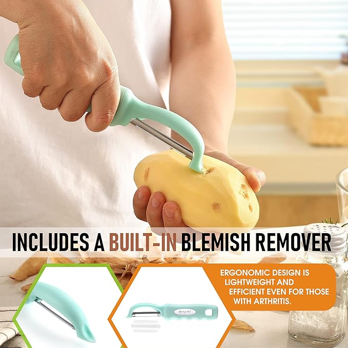 Spring Chef Premium Swivel Vegetable Peeler, Soft Grip Handle and Ultra Sharp Stainless Steel Blades - Perfect Kitchen Peeler For Veggie, Fruit, Potato, Carrot, Apple - Mint