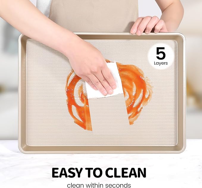 Vinino Half Sheet Pan, Baking Sheet, Cookie Sheets For Baking with Square Texture Pattern, 12"x17" Thicker Carbon Steel Non-stick Baking Pan Tray