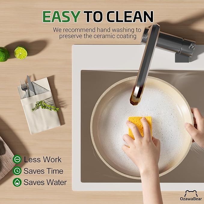 23 Pcs Pots and Pans Set Non Stick, Ceramic Cookware Set Non Toxic with Detachable Handles, Healthy Induction Cookware Oven Safe RV Kitchen Set, PFAS PFOA & PTFE Free, Taupe