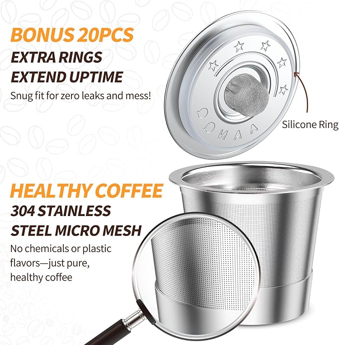 6 Pack K Cup Reusable Coffee Pods for Keurg: Stainless Steel Refillable K Cup - Reusable Coffee Filter for Keurg 1.0 Coffee Maker, Permanent, Eco-Friendly, BPA-Free