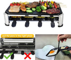 TAMARIT 8-Person Raclette Grill, Electric Party Grill with Nonstick Plate, 8 Pans & Spatulas, 1500 W (Indoor), Stainless Steel