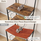 SUPERJARE Kitchen Bakers Rack with Power Outlet, Coffee Bar Table 4 Tiers, Kitchen Microwave Stand with 6 S-shaped Hooks, Storage Shelf Rack for Spices, Pots and Pans - Rustic Brown