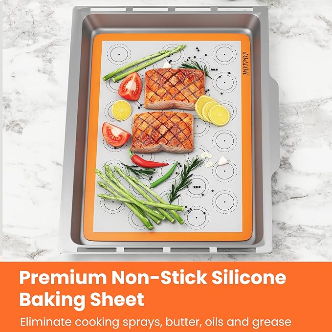 HOTPOP Silicone Baking Mats 0.75mm - Non-Stick Silicone Sheets for Bake Pans and Rolling with Outlines for Pastries - Silicone Baking Sheet - Macaron/Pastry/Cookie/Bun/Bread Making (3 QUARTER SIZE)