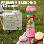 Pink Portable Blender - 270W USB Rechargeable, 20 oz BPA-Free Cup & Travel Lid for Shakes & Smoothies