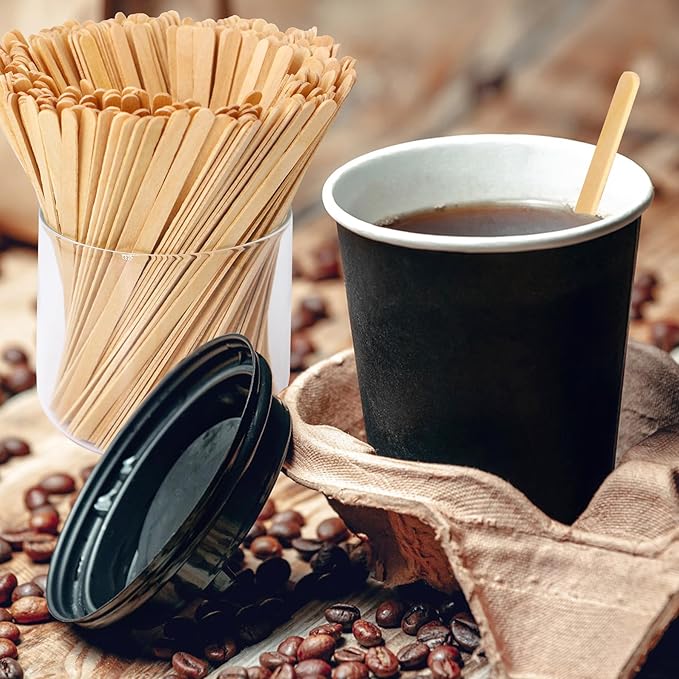 Sugormek1000PCS 5.5 IN Wooden Coffee Stirrers, A+Level Smooth Rounded Edges Disposable Coffee Stir Stick, Wooden Stir Stick for Coffee Cocktail Coffee Bar Accessories DIY Craft Design