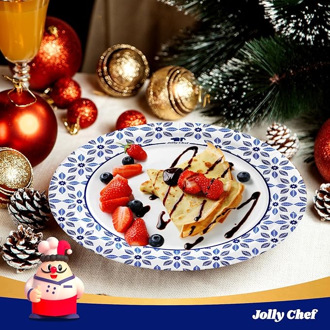 JOLLY CHEF 8.37 inch Paper Plates 280 Count Soak Proof, Cut Proof, Heavy Duty Printed Disposable Plate for Thanksgiving or Everyday Use