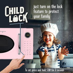 Nostalgia Retro 1000W Microwave Oven 1.1 Cu Ft Capacity – Child Safety Lock, 8 Auto-Cook Settings – Countertop Kitchen Appliance – Pink