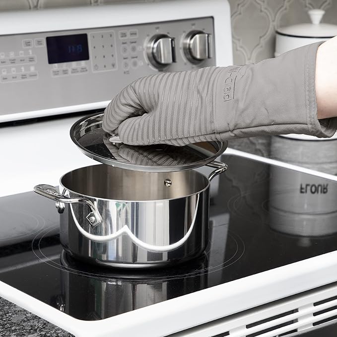 All-Clad Premium Silicone Oven Mitt: Heat Resistant to 500 Degrees - 100% Cotton & Silicone, 14"x7" Pot Holder for Kitchen and Barbeque, (1-Pack), Titanium Gray