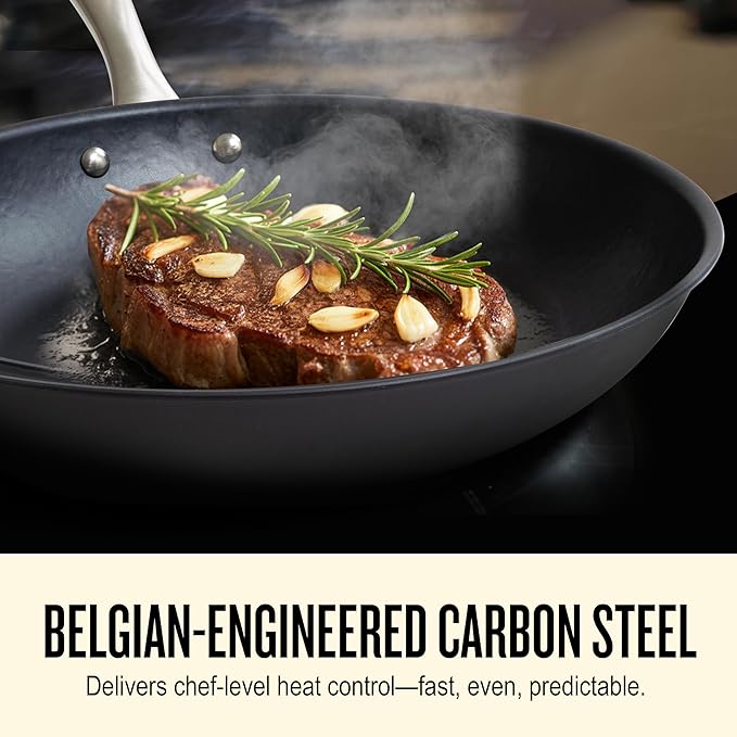 Alva Black Angus 11” Carbon Steel Frying Pan – Naturally Nonstick, PFAS-Free & Toxin-Free, Oven & Induction Safe, Chef-Grade Heat Control, Built to Last a Lifetime, Designed in Belgium