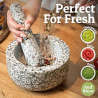PriorityChef Heavy Duty Natural Granite Mortar and Pestle Set, 1.5 Cup, Carved from Natural Granite, Make Fresh Guacamole, Salsa, Pesto, Stone Grinder Bowl, Herb Crusher, Spice Grinder, White