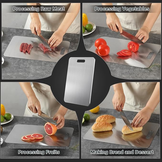 Titanium Cutting Boards for Kitchen, 100% Pure Titanium Cutting Board, Double-Sided Food-Grade Cutting Boards Non Toxic, Hygiene and Durability, Easy to Clean, Fruits And Vegetables（13L*9W）