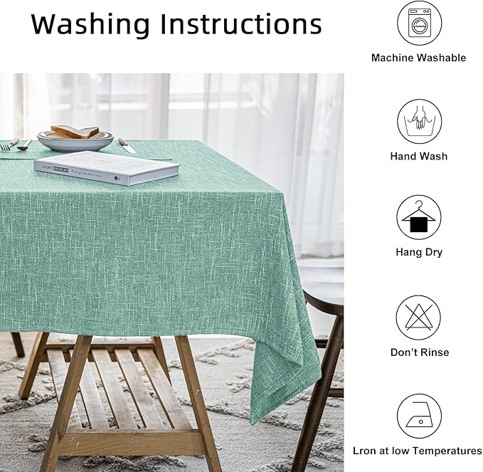 Waterproof Cotton Linen Tablecloths Rectangle Dining Table Cloth, Wipe Clean Indoor & Outdoor Table Cover for Buffet Party and Banquets, Wrinkle Resistant（54"x102"） Onyx Green
