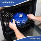 Cast Iron Pot with Lid – Non-Stick Ovenproof Enamelled Casserole Pot, Oven Safe up to 500° F – Sturdy Dutch Oven Cookware – Dark Blue, 5-Quart, 24cm – by Nuovva
