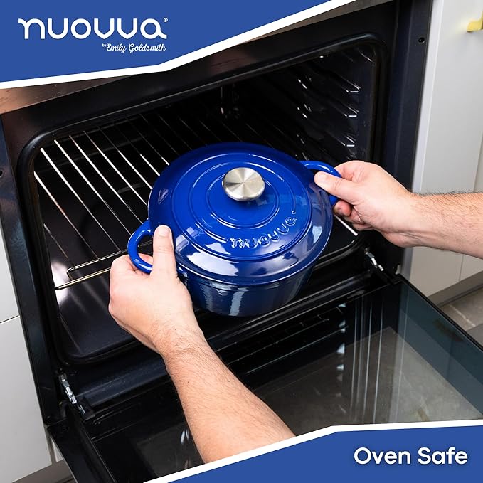 Cast Iron Dutch Oven with Lid – Non-Stick Ovenproof Enamelled Casserole Pot – Sturdy Dutch Oven Cookware – Dark Blue, 3.1-Quart, 22cm – by Nuovva