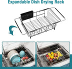 Dish Drying Rack in Sink, Over The Sink Colander Strainer Basket, Stainless Steel Strainer Basket with Expandable Rubber Grip Handles for Vegetables, Fruits, Home Kitchen Essentials, Black