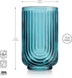 Glaver's Vintage Glassware Art Deco Highball Glasses Set of 4 Blush Ribbed Drinking Glasses 17 Oz U-Shape Arch Design Colored Cocktail Kitchen Tumblers Everyday Dinner Decorative Party, Blue
