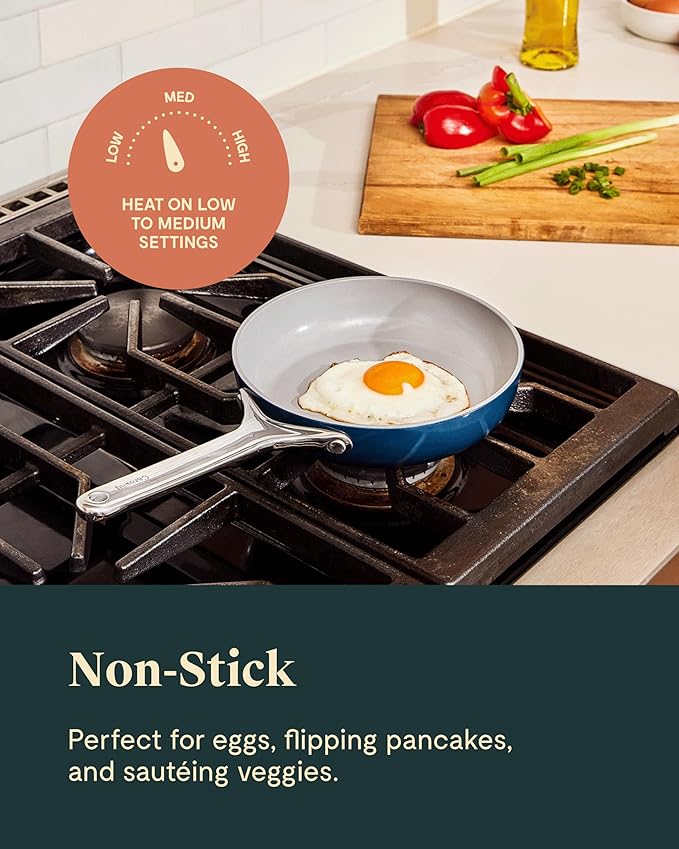 Caraway Nonstick Ceramic Mini Fry Pan With Glass Lid (1.05 qt, 8") - Non Toxic, PTFE & PFOA Free - Oven Safe & Compatible with All Stovetops (Gas, Electric & Induction) - Black