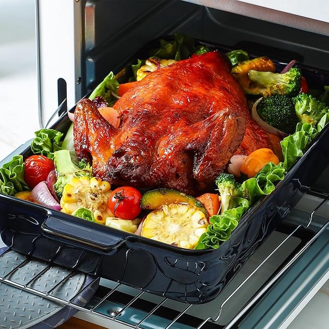 VICRAYS Ceramic Bakeware Set, Porcelain Rectangular Lasagna Pans Casserole Dish Set for Baking, Cooking, Kitchen, Cake Dinner, Banquet and Daily Use, 4 PCS, Blue(9.52"/11.06"/11.77"/14.56")