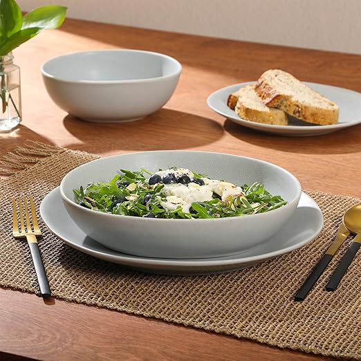 Gibson Elite Zion Mist 16 Piece Stoneware Reactive Glaze (Service for 4) Ceramic Plates and Bowls Modern Organic Dinnerware Set - Blue