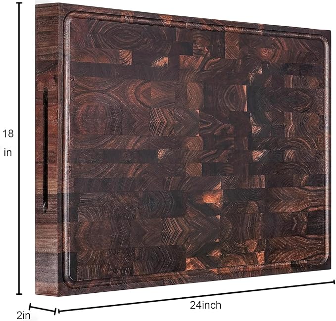 AZRHOM Extra Large Thick Walnut Wood End Grain Cutting Board 24x18x2 In, Wooden Butcher Block, Chopping Board For Kitchen with Juice Groove Handles Non-Slip Pats (Gift Box)