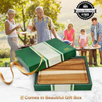 AZRHOM Large Wood Cutting Boards Set of 4 for Kitchen Cheese Charcuterie Board (Gift Box Included) Acacia Butcher Block with Non-slip Mats, Juice Groove and Handles (16x12, 14x10, double 11x8 inch)