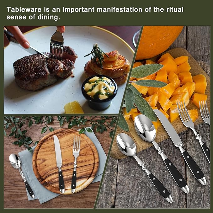 Retro 20-Piece Silverware Set, Stainless Steel Cutlery Set, Vintage Flatware Set with Black Bakelite Handle, Dishwasher Safe| Service for 4