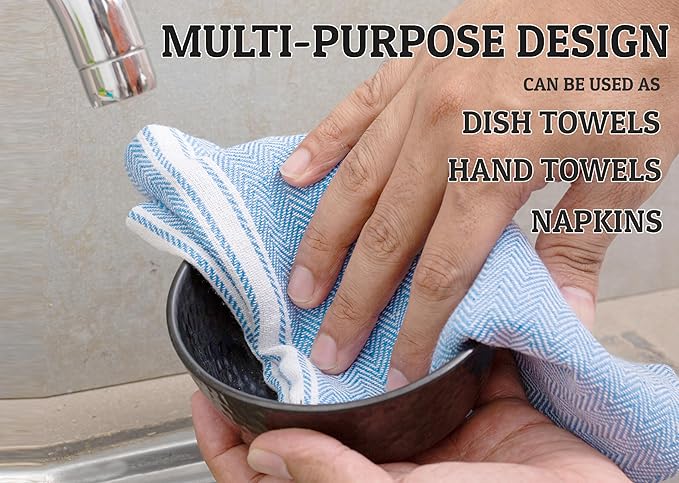 LANE LINEN Kitchen Towels Set - 100% Pure Cotton Dish Towels for Kitchen, Super Absorbent Kitchen Hand Towel, Tea Towels, Soft & Durable Dish Cloths, Pack of 6 – 14”x25”, Indigo