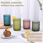 Vintage Hobnail Drinking Glasses Set of 8,Colored 12 oz & 15oz Highball Glass Cups, Kitchen Drinkware Glassware,Embossed Water Tumbler,for Beer,Cocktail,Whiskey,Juice and Various Mixed Drinks