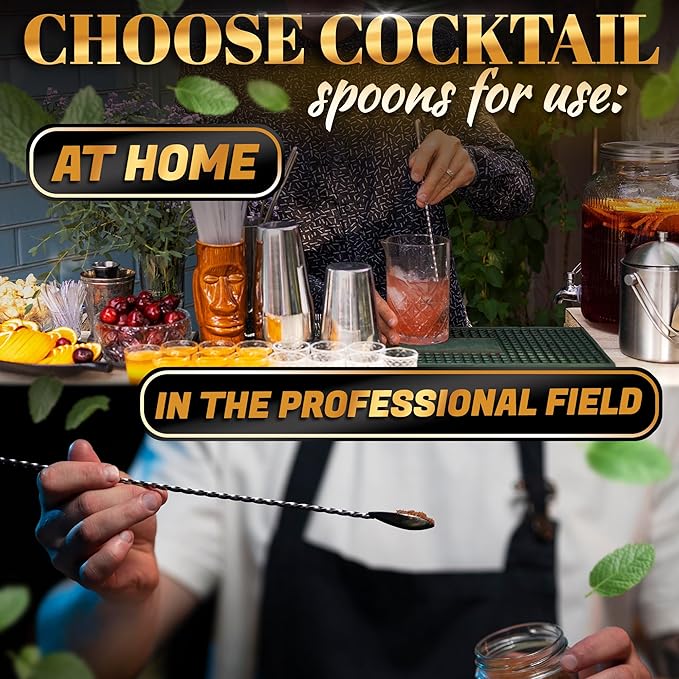 4 Pcs Bar Spoon Cocktail Mixing Spoon – 12'' Long Stainless Steel Cocktail Stirrers with Polished Surface, Easy to Clean – Great for Professional and Home Use, Practical Gift for Drink Mixing Lovers