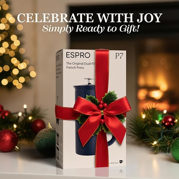 ESPRO P7 French Press Stainless Steel 304 – Patented Double Walled Micro-Filter Insulated French Press Coffee Maker, Grit-Free Brew - Heat Resistant BPA Free - Aegean Blue (32oz)