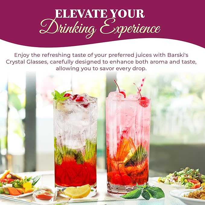 Barski Highball Glass - Drinking Glasses - Set of 4 - Hiball Tumblers - Glass Crystal Tumbler - for Water, Juice, Beer, Mixed Cocktails, Mojito Glass, Tom Collins Bar Glassware, 12 oz, Made in Europe
