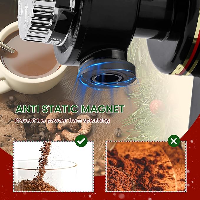 Burr Coffee Grinder Electric Espresso Grinder Commercial & Homeuse Silent Small Coffee Bean Grinder with Hopper Adjustable Grind, With Brush, Spoon, Black