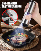 GiveBest Electric Salt and Pepper Grinder Set with Easy-to-Carry Charging Base and LED Light, Automatic Salt and Pepper Grinder Set, Adjustable Coarseness, USB Rechargeable, Washable Container