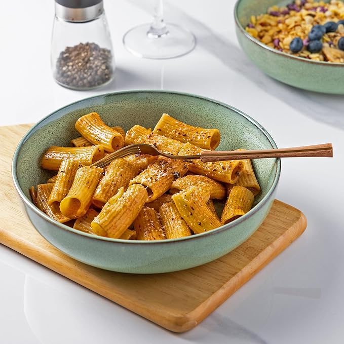 GBHOME 9'' Large Ceramic Pasta Bowls, 38oz Stoneware Pasta Serving Bowls Set of 4 for Kitchen, Wide Bowls for Fruit,Pasta,Salad,Oatmeal,Meal, Microwave Safe, Reactive Glaze-Pastel Green