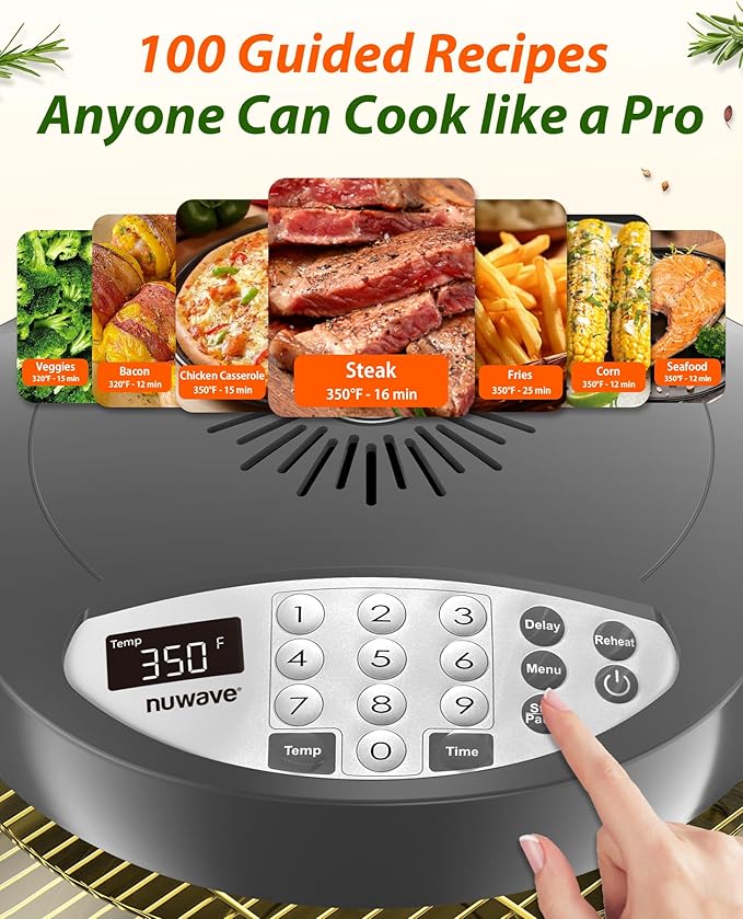 Nuwave Oven Pro Plus Air Fryer, Infra-Red Countertop, 2025 Advanced Convection, No Defrosting or Preheating, Cook Fresh or Frozen, Durable Power Dome, 100 Presets & 50 Memory, PFAS Free, Cool Grey