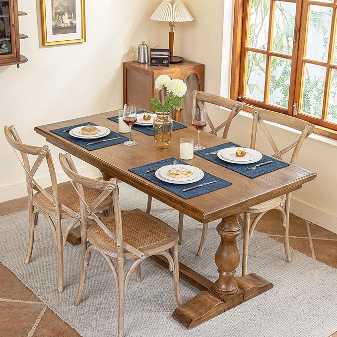 Blue Forest Placemats Set of 6, Dual-Layered Thickened Faux Linen Cloth Place Mats Heat Resistant Machine Washable Wrinkle Free Table Mats Indoor/Outdoor (Navy Blue)