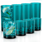 Zulay Kitchen Acrylic Glasses Drinkware - 8 Piece Unbreakable Plastic Tumblers - BPA-Free, Reusable Plastic Drinking Glasses for Home & Outdoors - Lead-Free & Dishwasher Safe - Turquoise - (12&16oz)