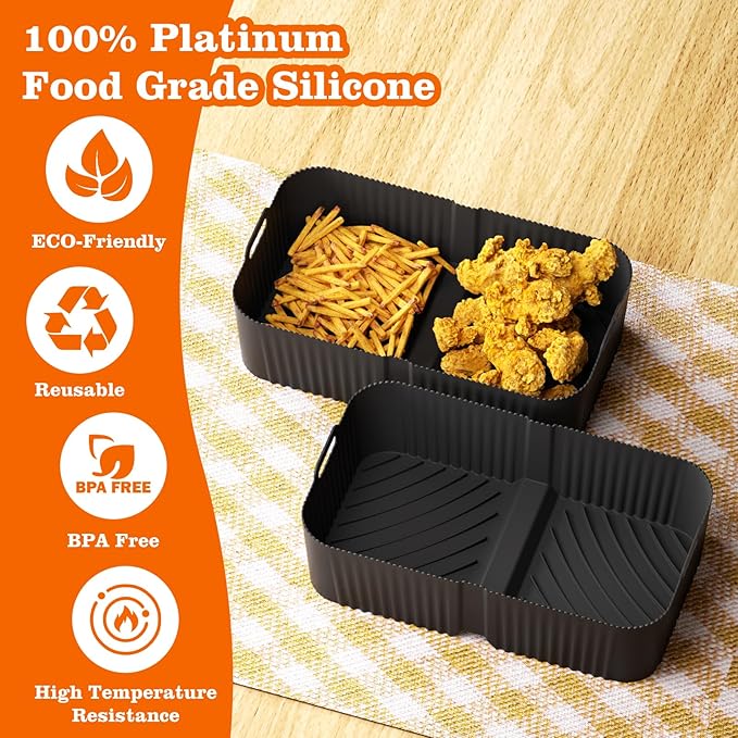 Air Fryer Silicone Liners for Ninja DZ071-7qt Basket Replacement, Reusable, Dishwasher Safe, BPA Free- Black