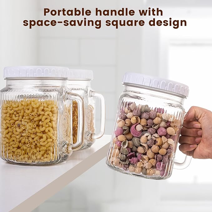 Amzcku 2 Pack Large Glass Mason Jars, 74 oz Wide Mouth with Lid with Handles for Fridge, Glass Canisters for Food Storage, DIY Decor, Perfect for Sugar, Flour, Cookies, Pickles, and More