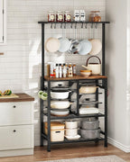 Pots and Pans Organizer Rack, Kitchen Bakers Rack, Multi-Tier Storage Shelf, Kitchen Island Table, Cooking Rack with Pots and Pans Storage, Rustic Brown and Black TPR60BF